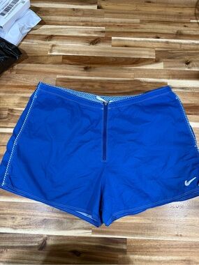 Vintage Women’s Nike Bright Blue Swim Shorts with Zip Fly